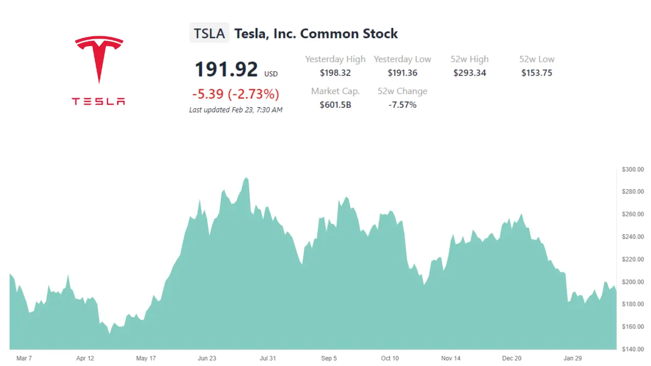 Tesla's annual stock growth